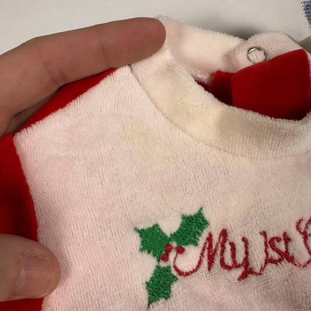 Vintage 1980s Mothercare My 1st Christmas Holiday Jumpsuit Sz L 6-12 mo (READ)